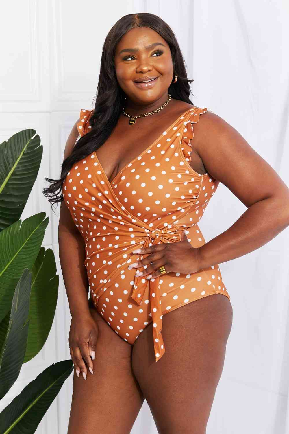 Marina West Swim Plus Size Float On Ruffle Faux Wrap One-Piece