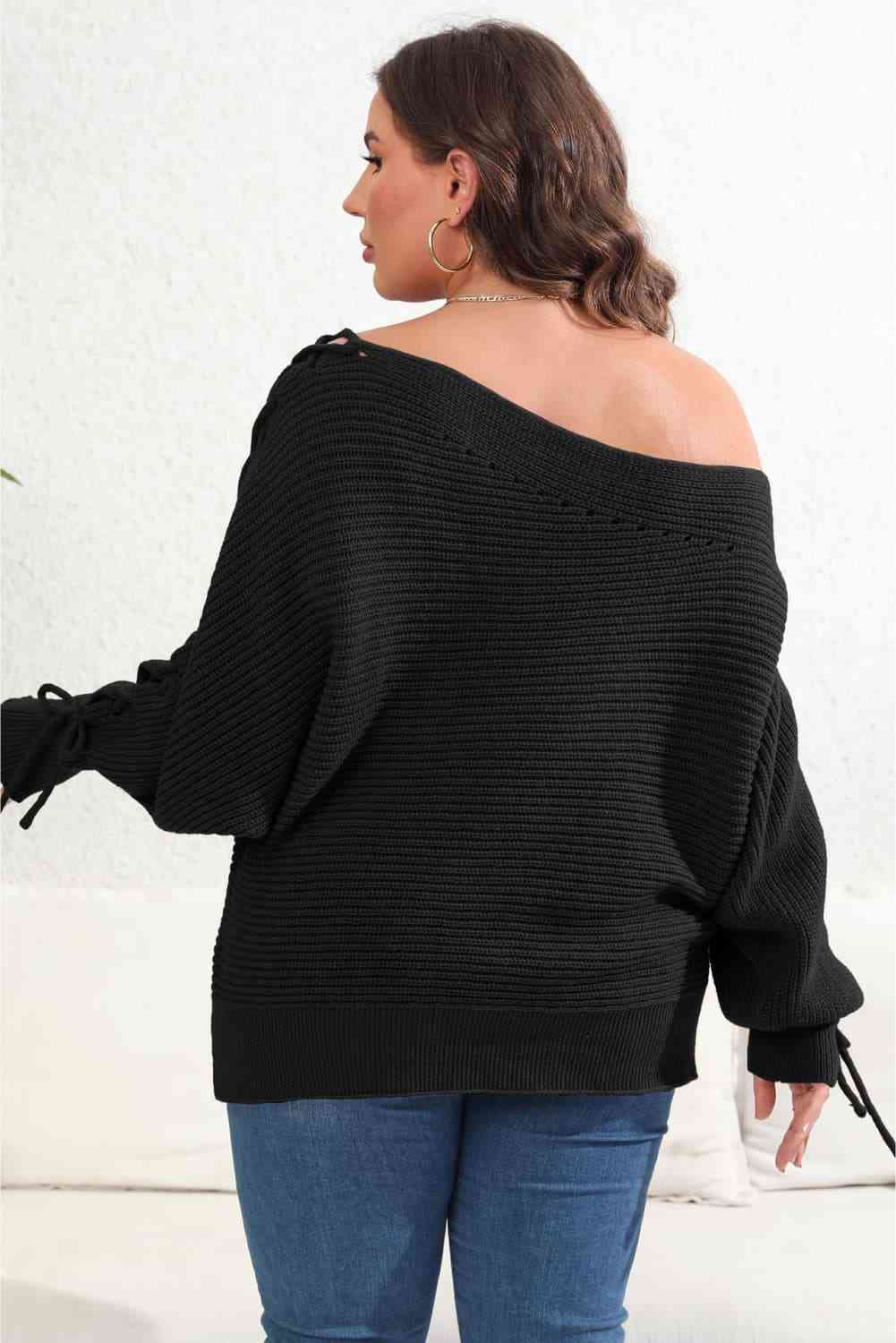 Plus Size One Shoulder Beaded Sweater Blouse