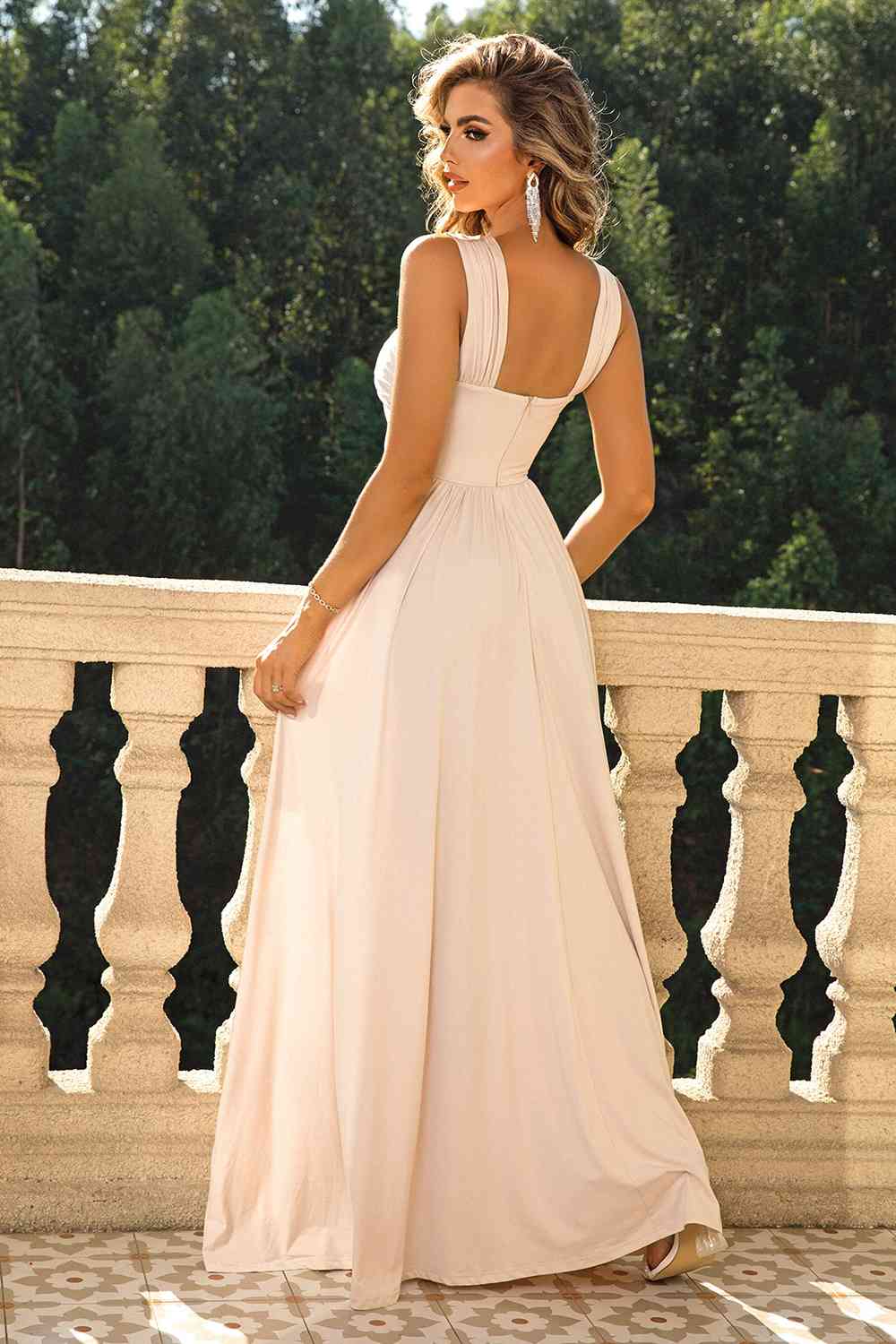 Elegant Formal Chic Crisscross Split Maxi Dress back view