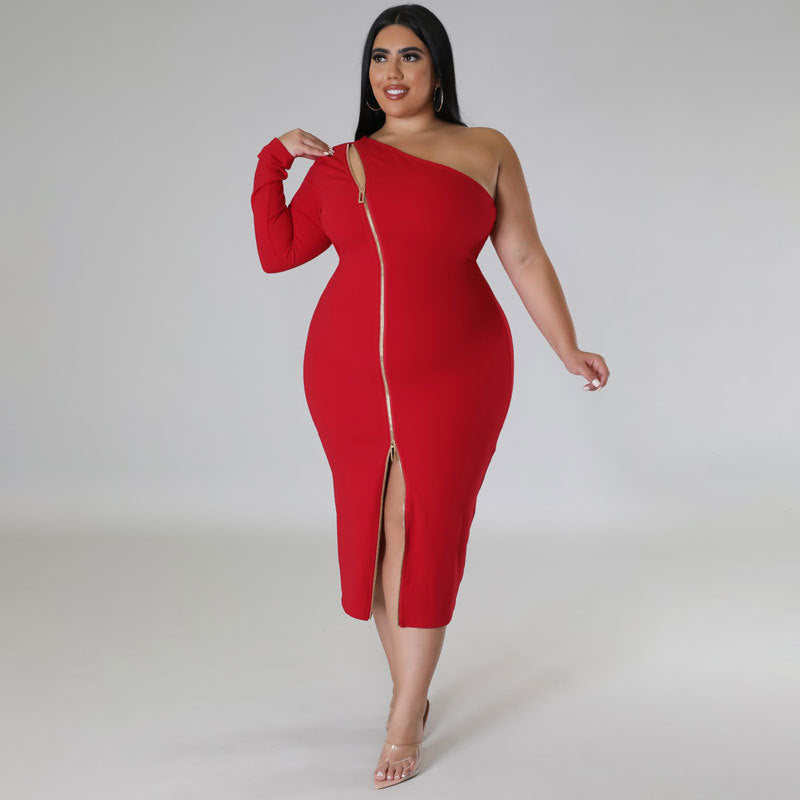 Women's Plus Size Front Slit One Shoulder Bodycon Mini Dress - 4 Colors