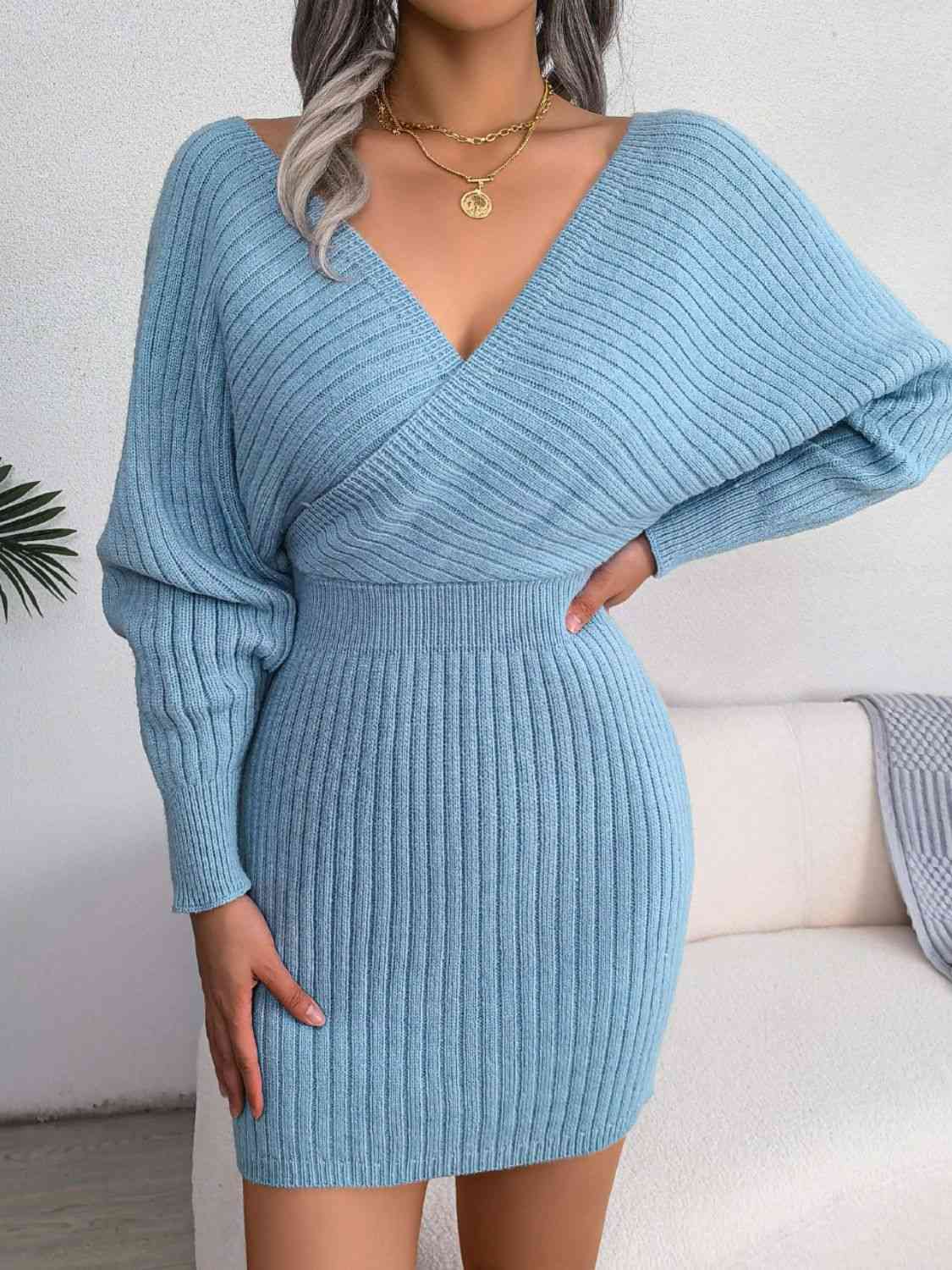 Vestido tipo jersey de punto acanalado con mangas dolman