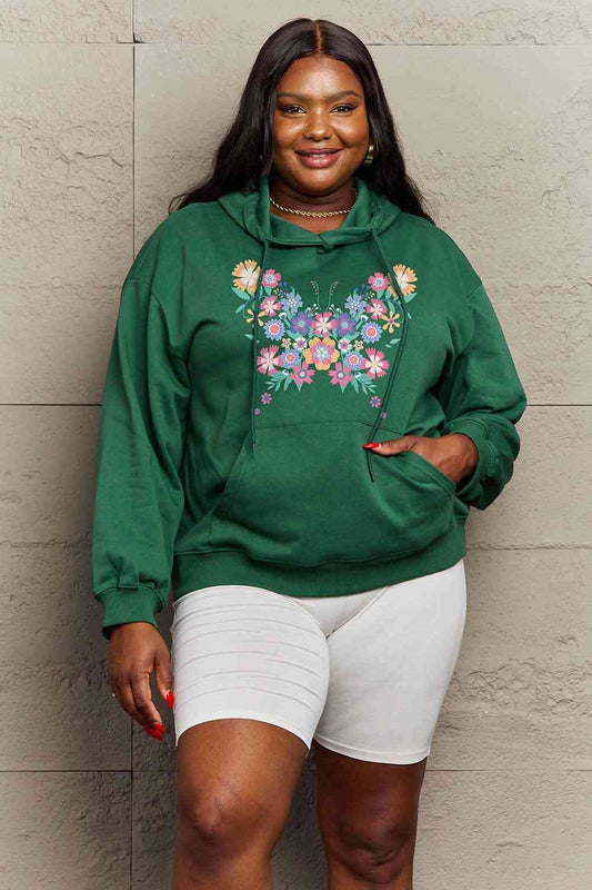 Simply Love Plus Size Floral Butterfly Graphic Hoodie