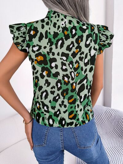 Blusa con manga japonesa y cuello anudado de leopardo