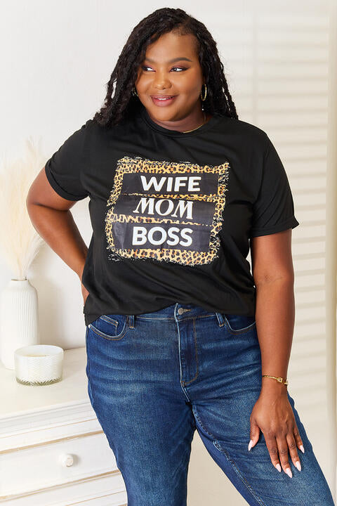 Simply Love Plus Size WIFE MOM BOSS Leopard Graphic T-Shirt