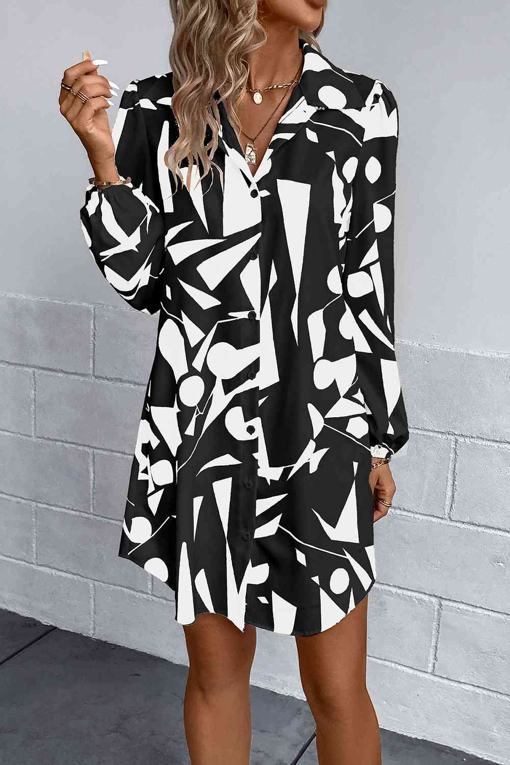 Women's Geometric Long Sleeve Shirt Mini Dress