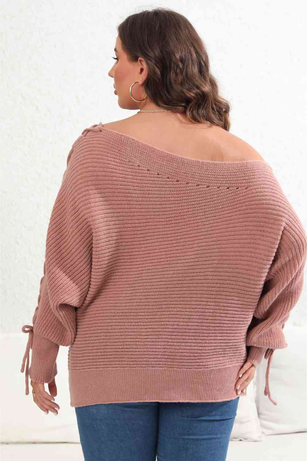 Plus Size One Shoulder Beaded Sweater Blouse