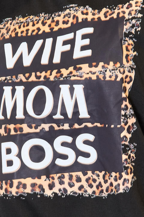 Camiseta con estampado de leopardo de Simply Love WIFE MOM BOSS