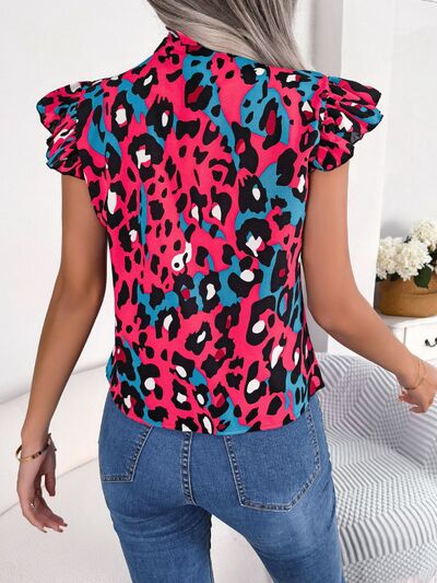 Blusa con manga japonesa y cuello anudado de leopardo