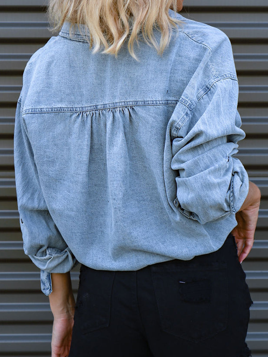 Top denim con detalle de lazo