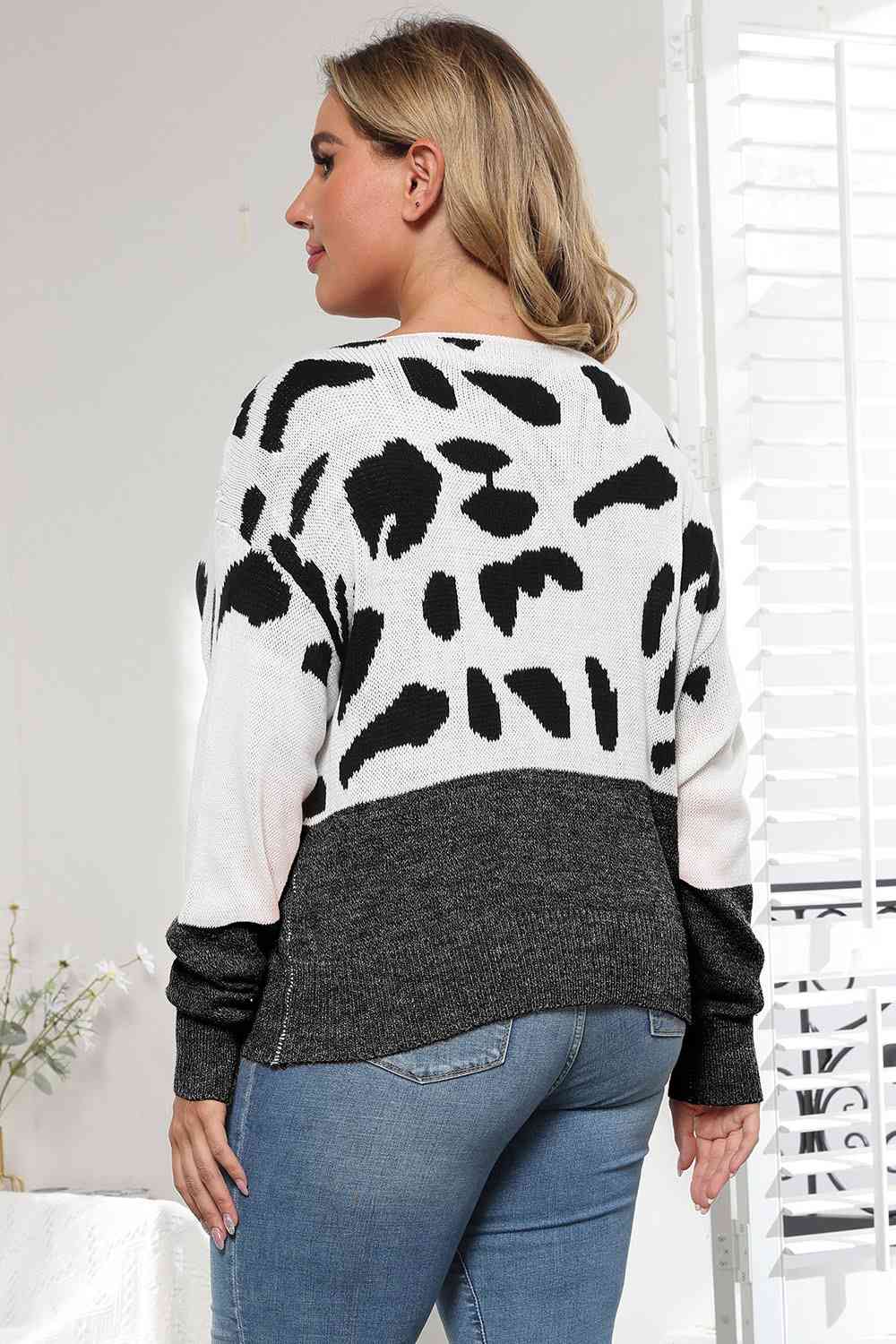 Women's Leopard Print Round Neck Long Sleeve Sweater Top - 3 Colors