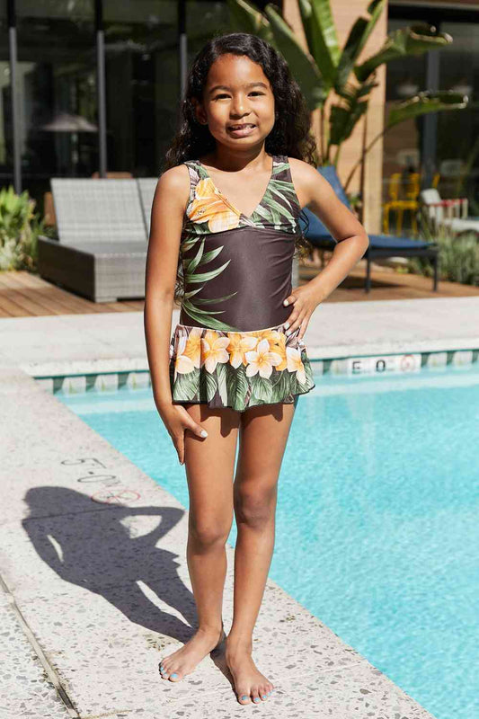 Marina West Swim Girl's Clear Waters Swim Dress in Aloha Brown