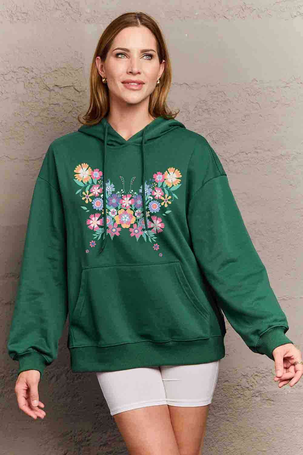 Simply Love Floral Butterfly Graphic Hoodie