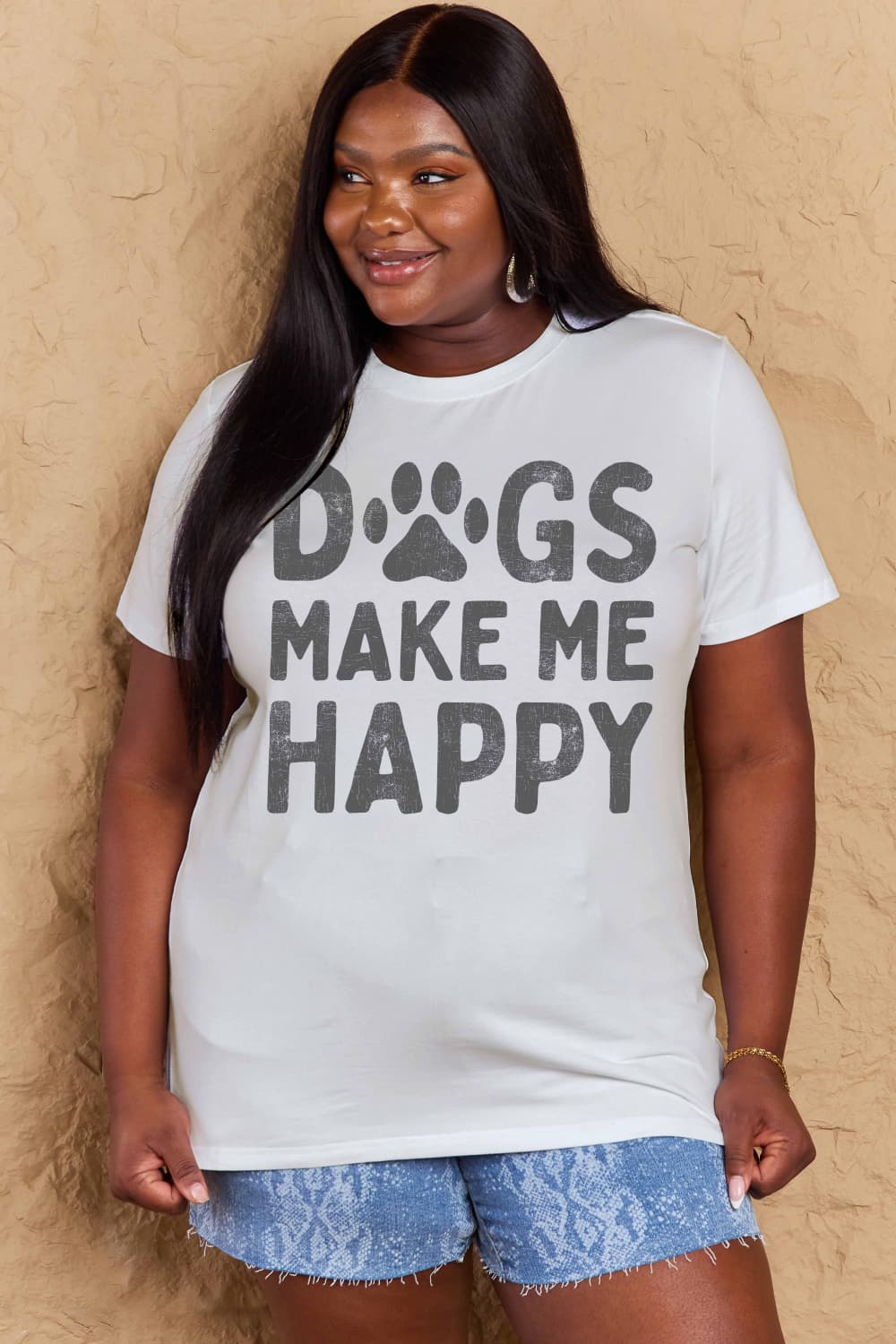 Simply Love - Women's Plus Size DOGS MAKE ME HAPPY Graphic Cotton T-Shirt